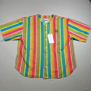 Cross Colours Striped Mesh‎ Baseball Jersey Multicolor Mens Large Mesh 90s